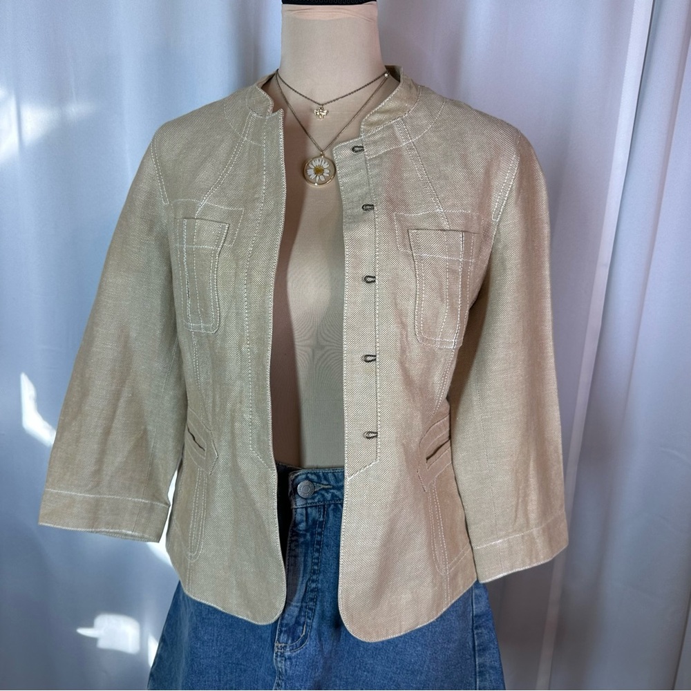 Kasper Petite Linen Blend 3/4 Sleeve Jacket Sz 12P Woven Hook Closure * READ